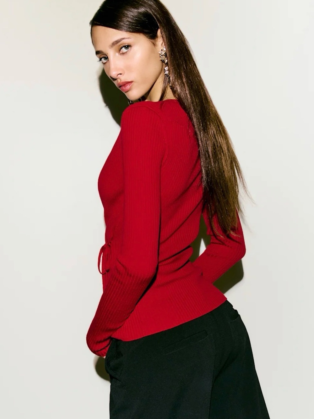 Reformation Red Wrap Ribbed Knit Top - Picture 3 of 9